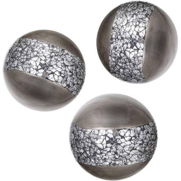 Schonwerk Silver Decorative Orbs for Bowls and Vases Set of 3 Resin Sphere Balls - Picture 1 of 5